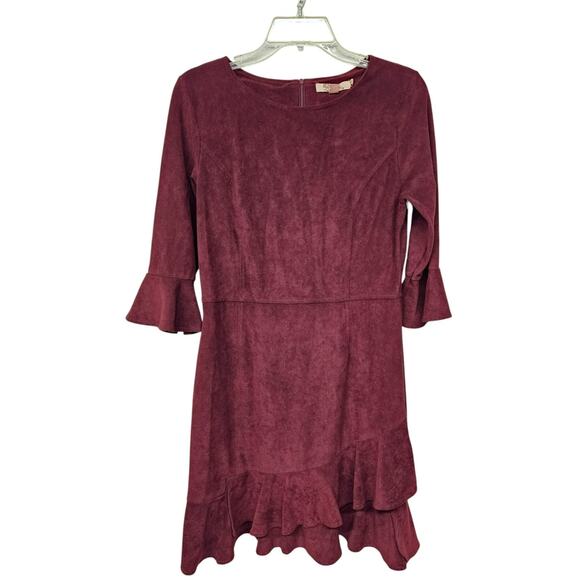 Aryeh Womens Suede Feel Dress Size M Burgandy Whimsigoth Ruffle Asymmetric - Picture 1 of 10